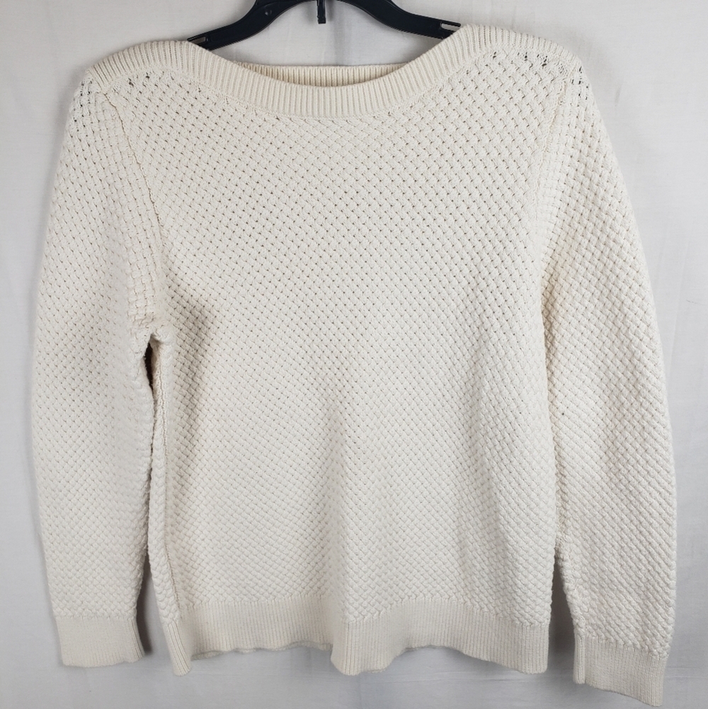 L.L.Bean Ivory Long Sleeve Chunky Knit Sweater Round Neck Sz L